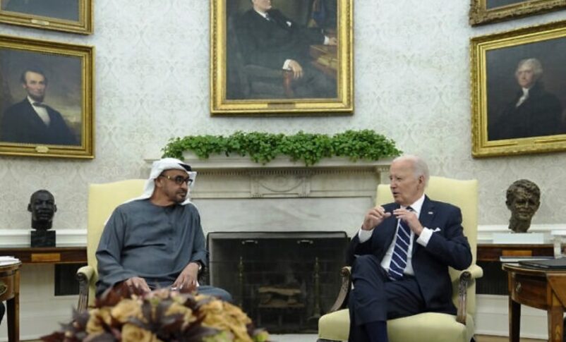 U.S. President Joe Biden (R) and UAE President Mohammed bin Zayed meet at the White House in Washington, September 23, 2024. (AP Photo)