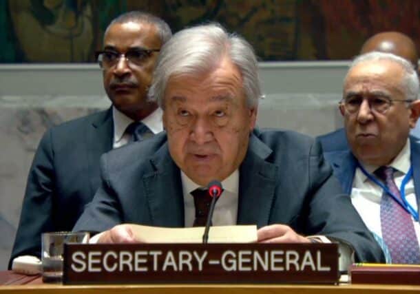 Antonio Gueterres speaks at a meeting of the Security council in New York on October 28, 2024