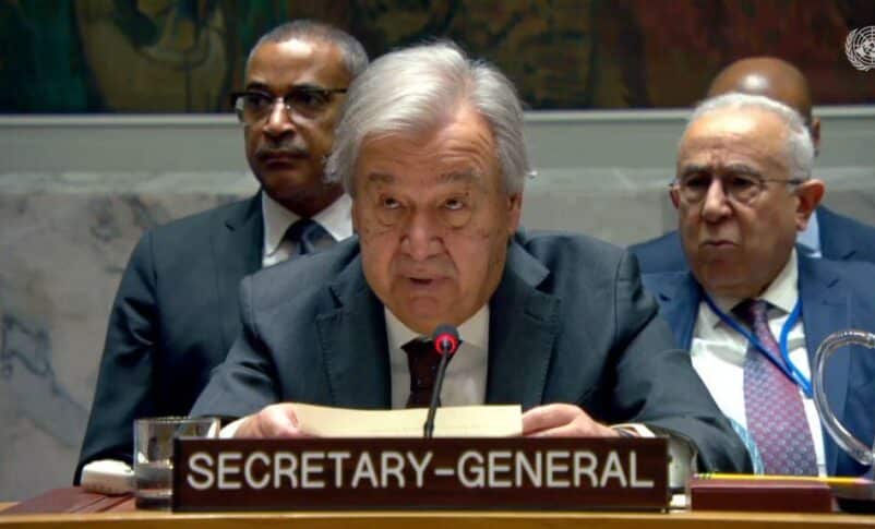 Antonio Gueterres speaks at a meeting of the Security council in New York on October 28, 2024