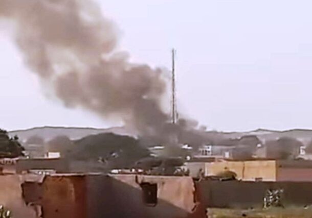 Airstrike in Hamra Al-Sheikh, North Kordofan sends plumes of smoke into the sky, on October 5, 2024