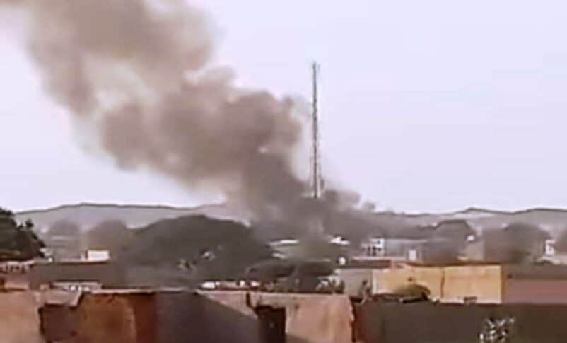 Airstrike in Hamra Al-Sheikh, North Kordofan sends plumes of smoke into the sky, on October 5, 2024