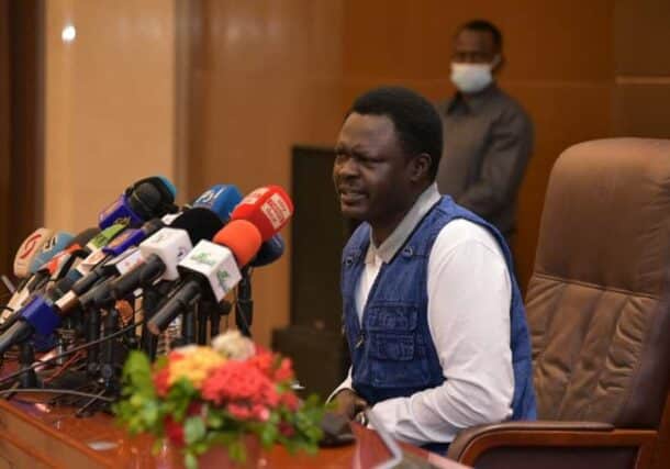Minni Minawi speaks to the media on 6 Feb 2021 (ST photo)