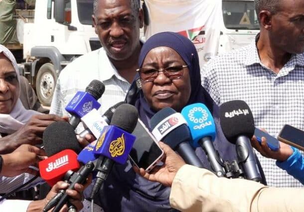 Salwa Adam Bunia speaks to reporters in Port Sudan on October 25, 2024