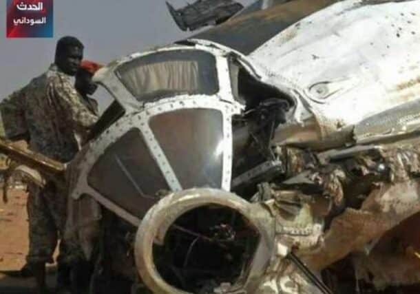 Wreckage of the aircraft that the Rapid Support Forces (RSF) claim to have shot down in Malha, North Darfur, on October 21, 2024 (Al-Hadath photo)