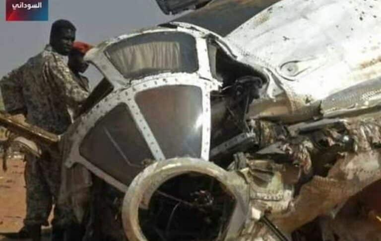 Wreckage of the aircraft that the Rapid Support Forces (RSF) claim to have shot down in Malha, North Darfur, on October 21, 2024 (Al-Hadath photo)