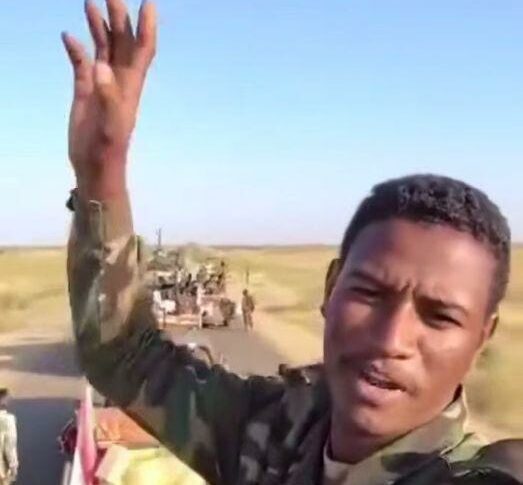 A soldier announces the official reopening of the Sennar Sinjah highway on November 25th, 2024