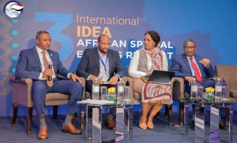 From the left: IDEA representative with Al-Mahdi, Hala al-Kabrib and Noureldin Sati during a discussion panel on Sudan in Nairobi, on November 1, 2024