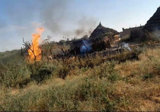 Burning village in North Darfur following an attack by RSF elements on November 2, 2024