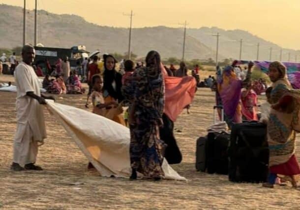 Civilians who fled Al Jazirah camp in the open in the Gedaref state.