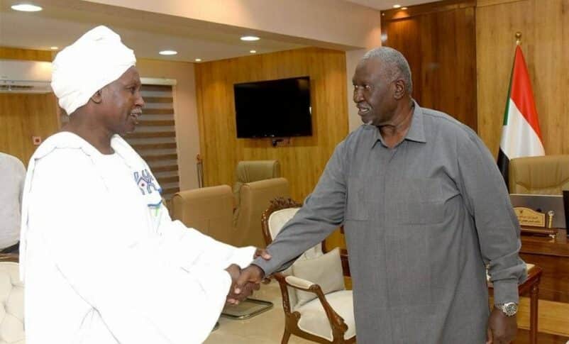 Malik Agar deputy head of the Sovereign Council shakes hands with Ismail Kater NUP leadership senior member on November 10, 2024