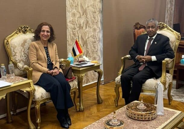 Colombian Ambassador to Cairo, Anne Melania de Gaviria, meets with Sudanese Ambassador Emad El-Din Mustafa Adawi to offer an apology for Colombian mercenaries fighting with the RSF on Dec 1, 2024