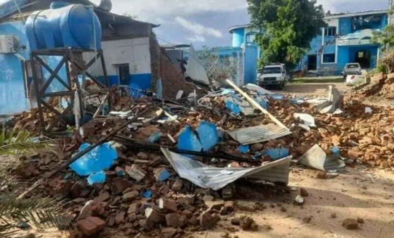 Damaged Central Reserve Police headquarters in El Fasher, Sudan, after a drone strike on December 26, 2024.