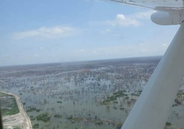 Floodwaters from the White Nile River inundated new areas in Al Jazirah Aba on Dec 23, 2024