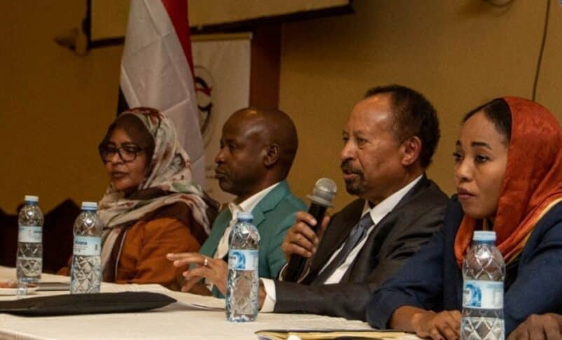 Former Prime Minister Abdalla Hamdok (second from right) participates in an internal Tagadum discussion in Kampala on December 5, 2024.