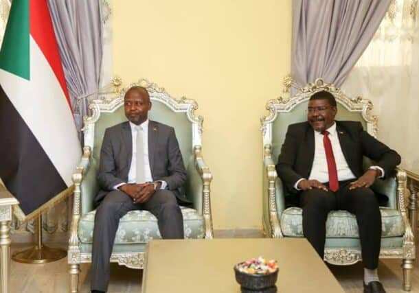 Hadi Idris (L) and Tahir Hajer former members of the Sovereign Council and leaders of the Sudanese Revolutionary Front on June 8, 2022