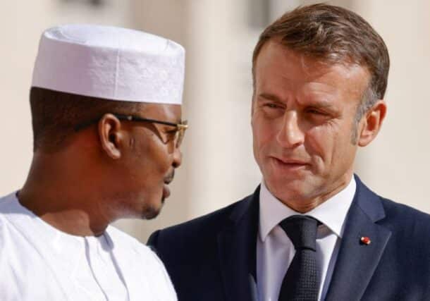 President Emmanuel Macron (R) greets Chad's President Mahamat Idriss Deby as he arrives to attend the 19th Summit of the Francophonie, on October 4, 2024. (APF photo)