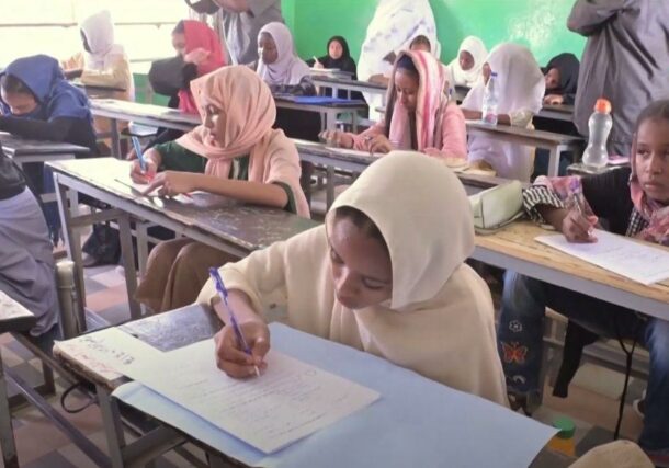 Sudanese students who fled Khartoum took their final exams in Port Sudan on June 14 2023 (photo from Reuters video)