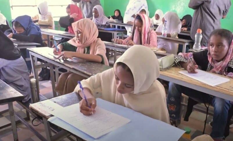 Sudanese students who fled Khartoum took their final exams in Port Sudan on June 14 2023 (photo from Reuters video)