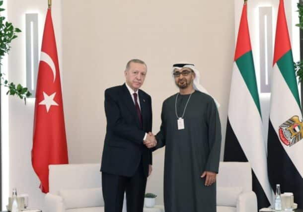 Turkish President Tayyp Erdoğan meets with UAE President Mohamed bin Zayed on February 13, 2024