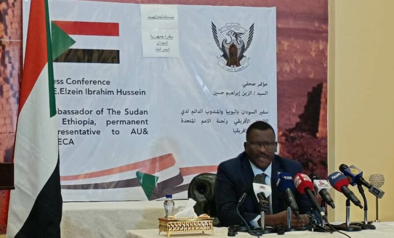 Ambassador Elzein Ibrahim Hussein speaks to the media in Addis Ababa on Jan 9, 2025