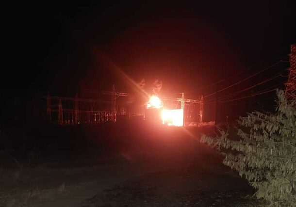 A power station in Gedaref burns after a drone attack on January 18, 2025.