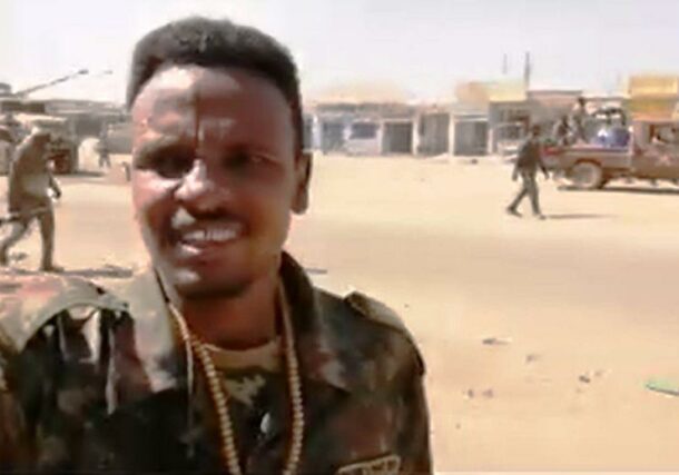 Sudanese troops patrol Haji Abdallah market after recapturing the town on Jan 8, 2025
