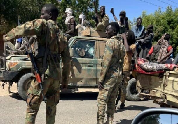 Sudanese soldiers and allied fighters after repelling an RSF attack in El Fasher on January 24, 2024.