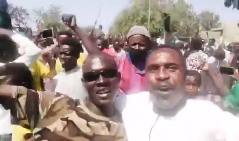 Civilians celebrate the arrival of the army in Al Rahad of North Kordofan , on Feb 17, 2025