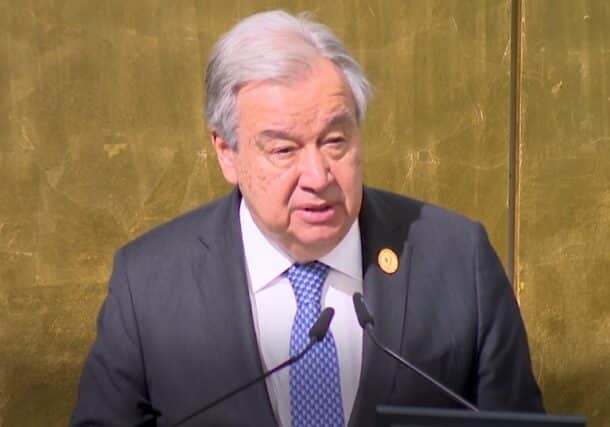 U.N. Secretary-General Antonio Guterres speaks at High-level Humanitarian Conference for the People of Sudan on Feb 14, 2025