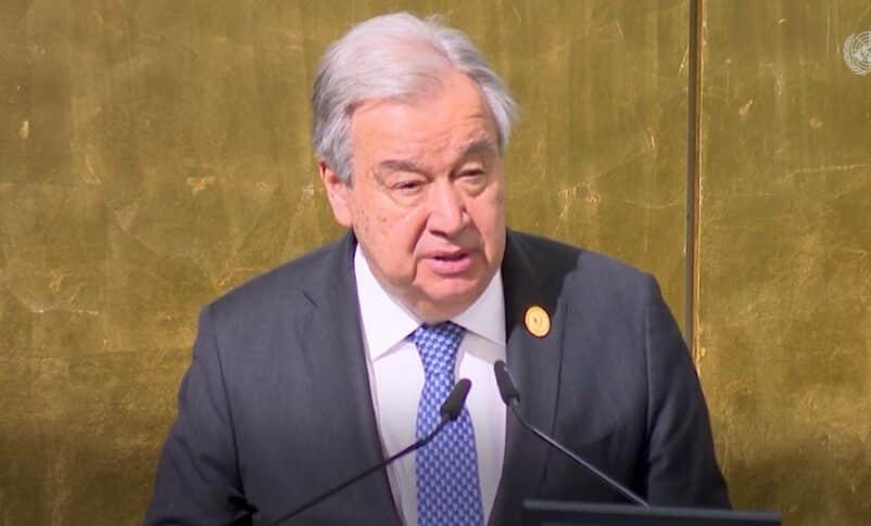 U.N. Secretary-General Antonio Guterres speaks at High-level Humanitarian Conference for the People of Sudan on Feb 14, 2025