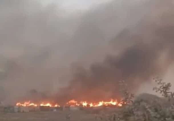 Zamzam market ablaze following an RSF attack on February 11, 2025.