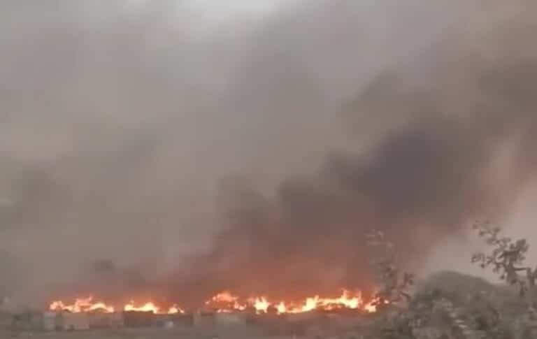Zamzam market ablaze following an RSF attack on February 11, 2025.