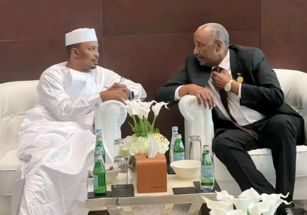 Chad's President Mahamat Deby met with Sudan's Sovereign Council leader Abdel Fattah al-Burhan on the sidelines of the UN's conference on the Least Developed Countries, March 5, 2023.