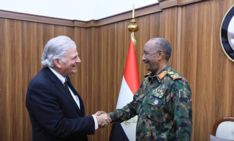 Gen Abdel Fattah al-Burhan Sovereign Council leader shakes hands with Franklin Graham Samaritan' Purse president on March 10, 2025