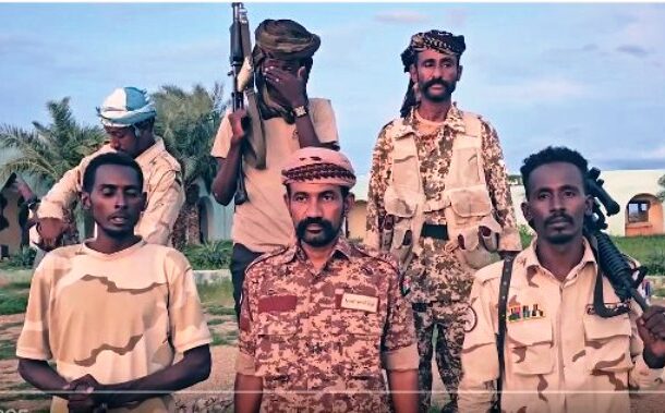 RSF commander al-Bishi (C) with some fighters in Sennar state, file photo