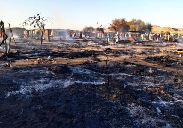 Tura market in North Darfur lies in ruins after an airstrike on March 25, 2025. The attack, attributed to the Sudanese army, reportedly caused a large number of civilian casualties.