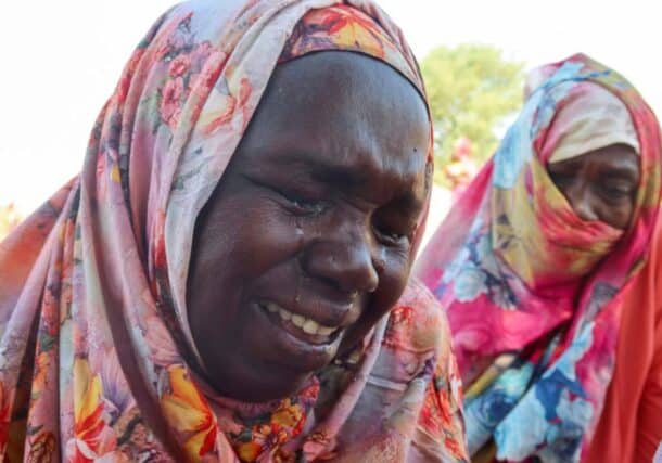Women from Geneina in West Darfur cry after receiving the news about the death of their relatives as they waited for them in Chad, Nov. 7, 2023. Reuters photo