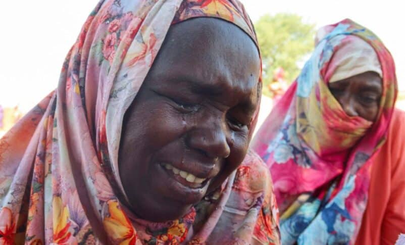 Women from Geneina in West Darfur cry after receiving the news about the death of their relatives as they waited for them in Chad, Nov. 7, 2023. Reuters photo