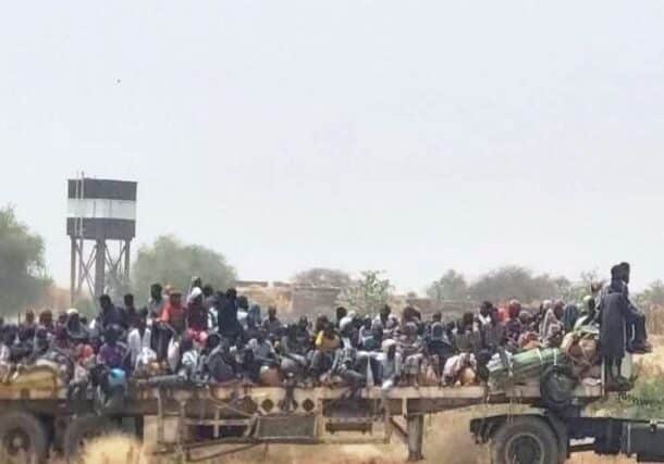 Civilians flee El Fasher as the RSF continue attacks on the city , on April 11, 2025