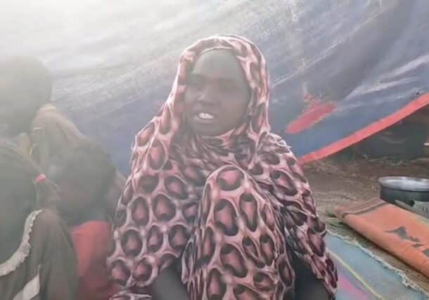 Displaced by violence at Zamzam camp, a woman reached Tawila on Saturday, April 12. She calls for urgent aid, having fled with nothing.