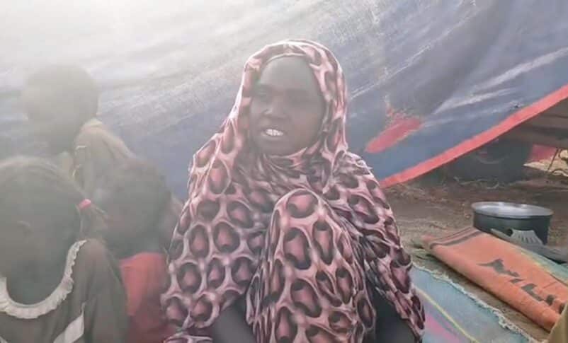 Displaced by violence at Zamzam camp, a woman reached Tawila on Saturday, April 12. She calls for urgent aid, having fled with nothing.