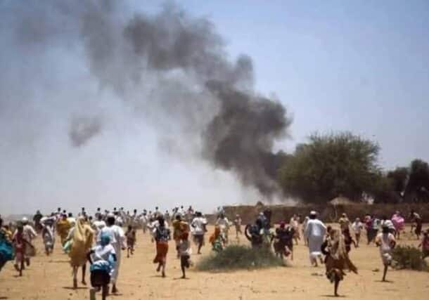 Displaced people flee Zamzam camp under RSF control on April 13, 2025