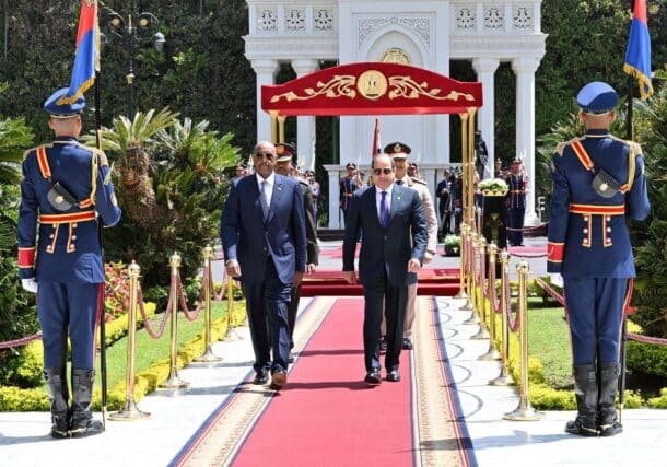 Egyptian President el-Sisi and Sudan's al-Burhan pictured at the Egyptian presidency in Cairo on April 28, 2025. Before, he received the visiting guest earlier at Cairo Airport