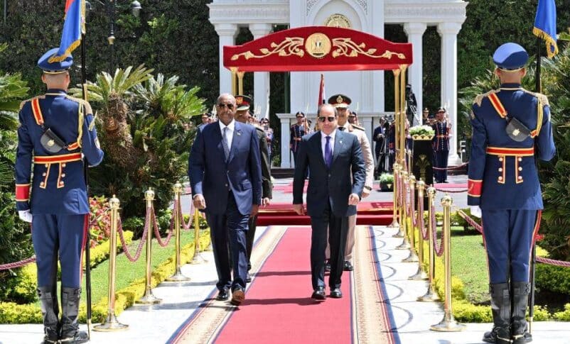 Egyptian President el-Sisi and Sudan's al-Burhan pictured at the Egyptian presidency in Cairo on April 28, 2025. Before, he received the visiting guest earlier at Cairo Airport
