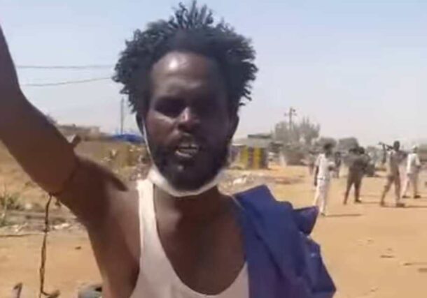 An image shows RSF members displaying bodies (unseen) in Al Saliha, identified by the fighters as 'Sudanese army collaborators'.on April 27, 2025