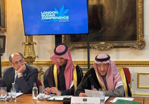 Saudi Saudi Deputy Foreign Minister Waleed El-Khereiji dprzkd at London meting on Sudan, April 15, 2025