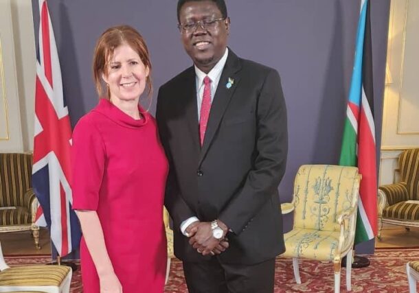 South Sudan’s Foreign Minister Semaya K. Kumba pose with Baroness Chapman of Darlington Minister of State for International Development on April 15, 2025, SSFM photo