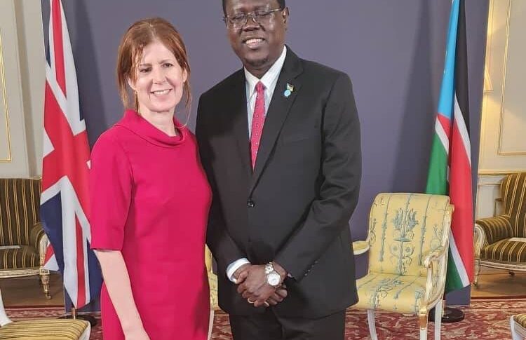 South Sudan’s Foreign Minister Semaya K. Kumba pose with Baroness Chapman of Darlington Minister of State for International Development on April 15, 2025, SSFM photo