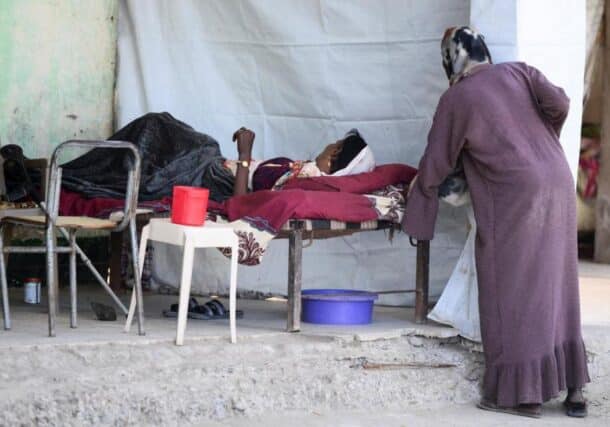 A displaced Sudanese woman rests on a bed at the Abdallah Nagi shelter camp, in Port Sudan, Sudan, on April 15, 2025. Reuters photo