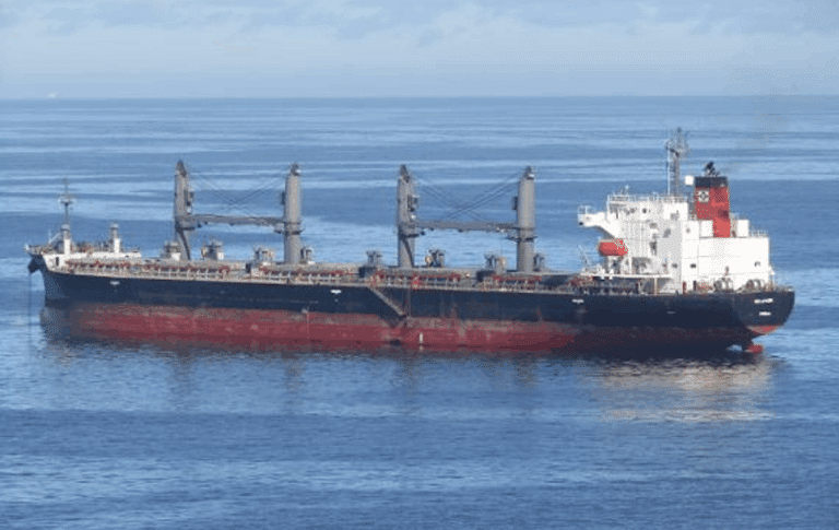 A photo released by the U.S. State Department shows a vessel carrying 32,550 metric tons of U.S. wheat grain arriving in Port Sudan, Sudan, on May 25, 2025.